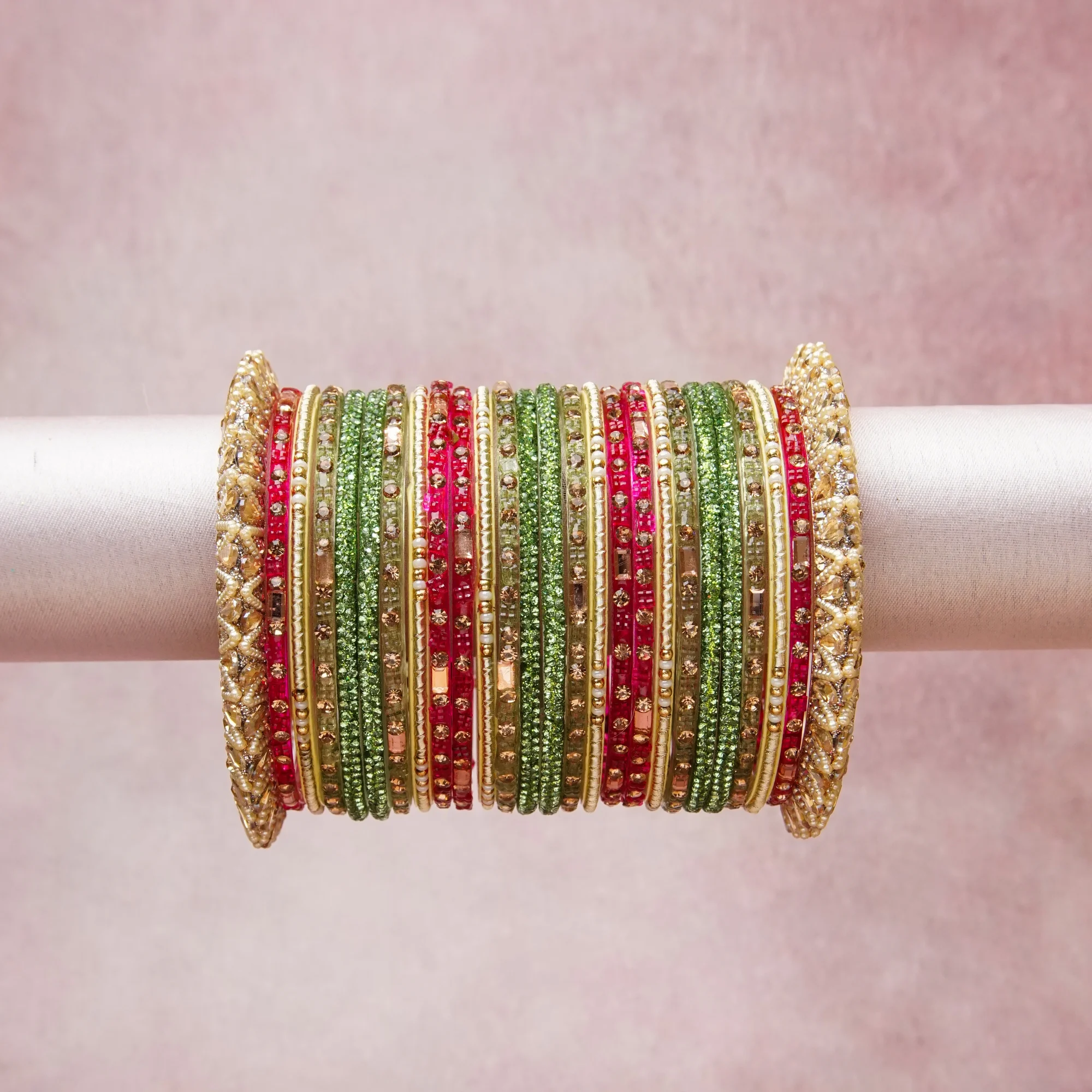 A grounding Green forms the heart of the set, while touches of Champagne Gold, Red add charm.

A thoughtful composition of Glass, Gold-toned Alloy, Rhinestones, Imitation Pearls designed to feel complete without being heavy.
Each element layers seamlessly, creating a look that is refined, wearable and quietly striking.